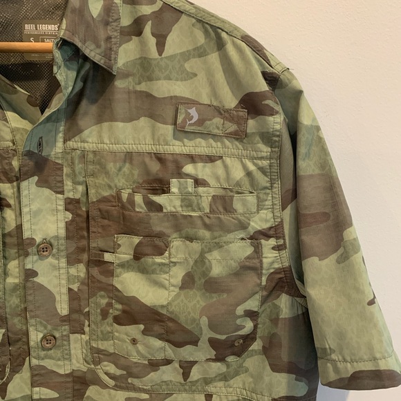 Mens Reel Legends green camo button down fishing shirt S - Picture 2 of 10